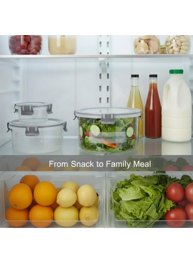 تصميم،BPA حاويات حفظ طعام محكمة الإغلاق، طقم 3 قطع مع ملاعق وشوك، بلاستيك خالٍ من BPA، تصميم دائري مانع للتسرب بأربع أقفال، قابلة للتكديس، بسعات 550 مل و1200 مل و2200 مل، مناسبة للمطبخ والمجمد ووجبات الغداء - Image 5